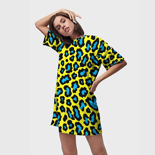 Женская длинная футболка Кислотный леопард паттерн / 3D-принт – фото 3