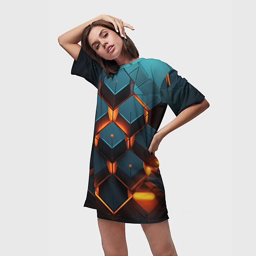 Женская длинная футболка Объемные кубы со светом / 3D-принт – фото 3