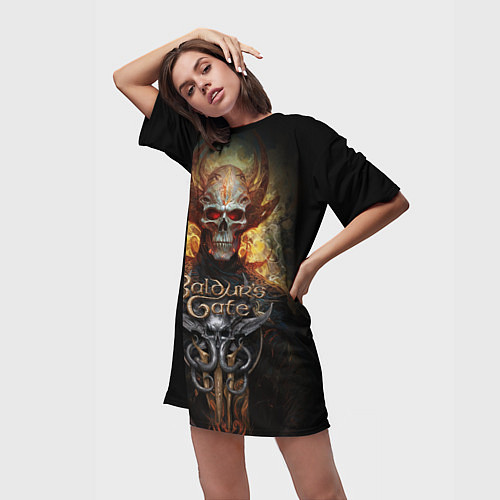 Женская длинная футболка Baldurs Gate 3 diablo / 3D-принт – фото 3