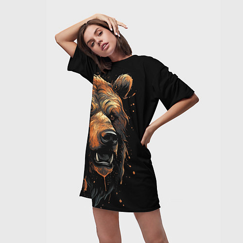 Женская длинная футболка Бурый медведь / 3D-принт – фото 3
