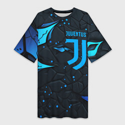 Футболка женская длинная Juventus abstract blue logo, цвет: 3D-принт