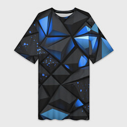 Футболка женская длинная Blue black texture, цвет: 3D-принт