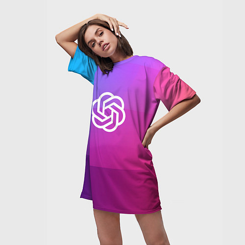 Женская длинная футболка Chat GPT / 3D-принт – фото 3