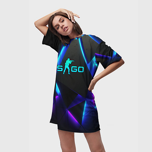 Женская длинная футболка CSGO neon geometry / 3D-принт – фото 3