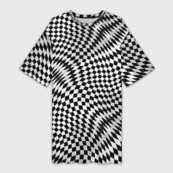 Женская длинная футболка Черно-белая шахматная иллюзия