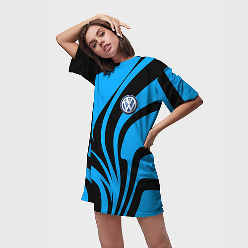 Женская длинная футболка Фольцваген - спокойный синий / 3D-принт – фото 3