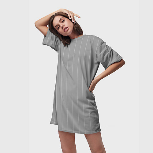 Женская длинная футболка Благородный серый полосатый / 3D-принт – фото 3