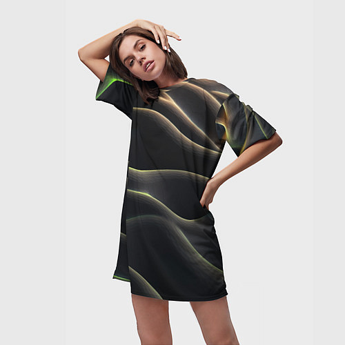 Женская длинная футболка Объемная темная текстура / 3D-принт – фото 3