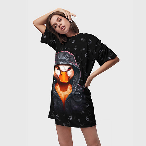Женская длинная футболка Утка в капюшоне / 3D-принт – фото 3