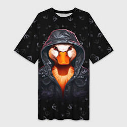 Футболка женская длинная Утка в капюшоне, цвет: 3D-принт