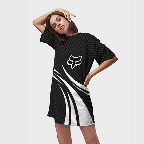 Женская длинная футболка Fox carbon line - white / 3D-принт – фото 3