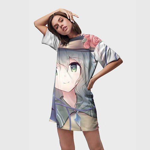Женская длинная футболка Touhou Project Улыбающаяся Койши Комейдзи / 3D-принт – фото 3