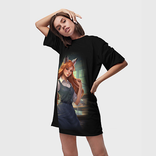 Женская длинная футболка Девушка лиса ученица / 3D-принт – фото 3
