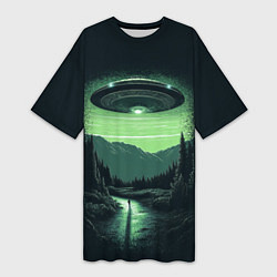 Женская длинная футболка НЛО в лесу