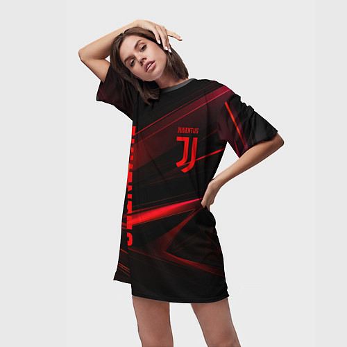 Женская длинная футболка Juventus black red logo / 3D-принт – фото 3