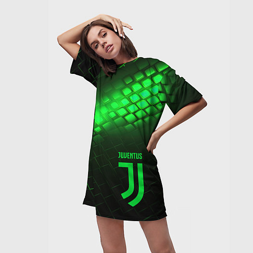 Женская длинная футболка Juventus green logo neon / 3D-принт – фото 3