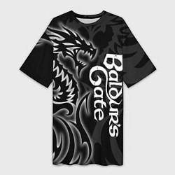 Футболка женская длинная Балдурс гейт 3 - черный дракон, цвет: 3D-принт