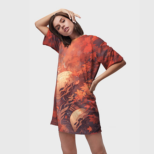 Женская длинная футболка Ксеноморф в осенней листве / 3D-принт – фото 3