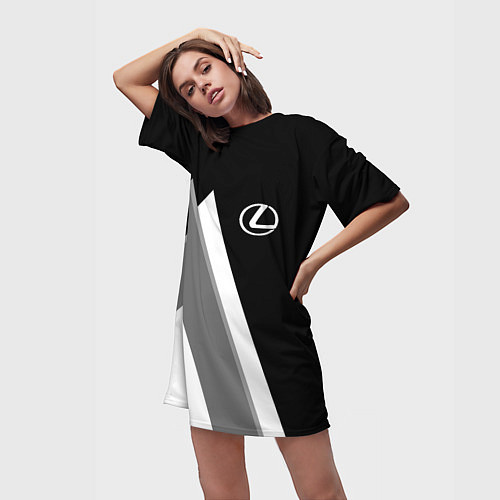 Женская длинная футболка Лексус - спортивный серый / 3D-принт – фото 3