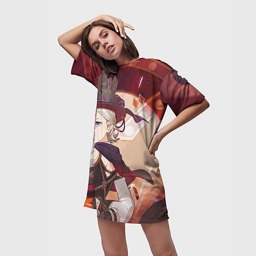 Женская длинная футболка Lyney Genshin Impact / 3D-принт – фото 3