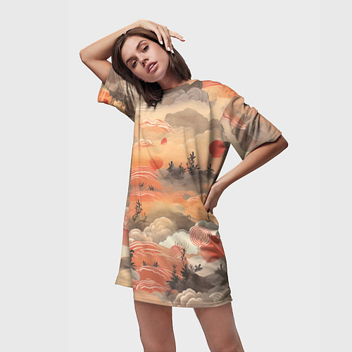Женская длинная футболка Japen pattern / 3D-принт – фото 3