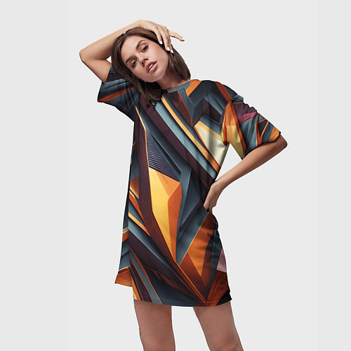 Женская длинная футболка Разноцветная 3D геометрия узоров метавселенной / 3D-принт – фото 3
