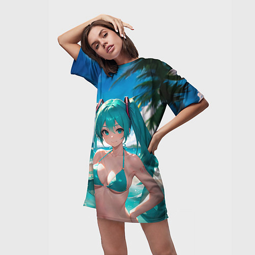 Женская длинная футболка Хацуне Мику / 3D-принт – фото 3