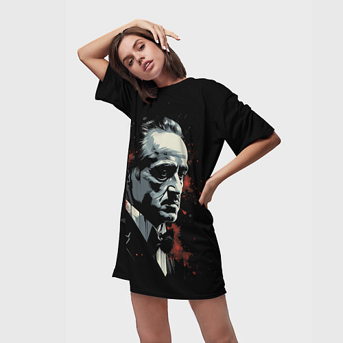 Женская длинная футболка Портрет Дон Вито Корлеоне / 3D-принт – фото 3