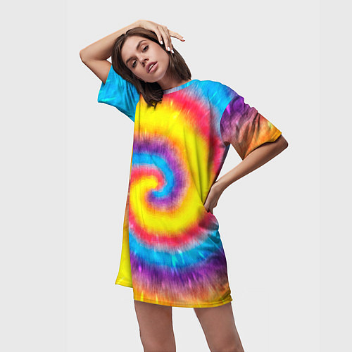 Женская длинная футболка Тай-дай сочные цвета / 3D-принт – фото 3