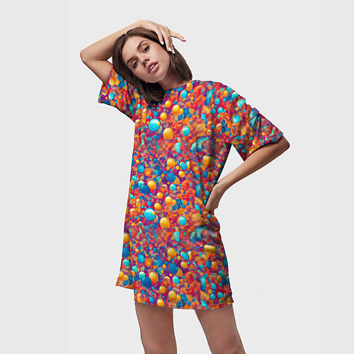 Женская длинная футболка Разноцветные пузырики узор / 3D-принт – фото 3