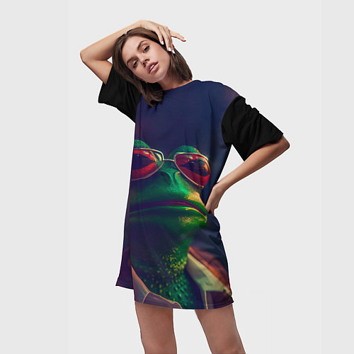 Женская длинная футболка Жаба Пепе / 3D-принт – фото 3