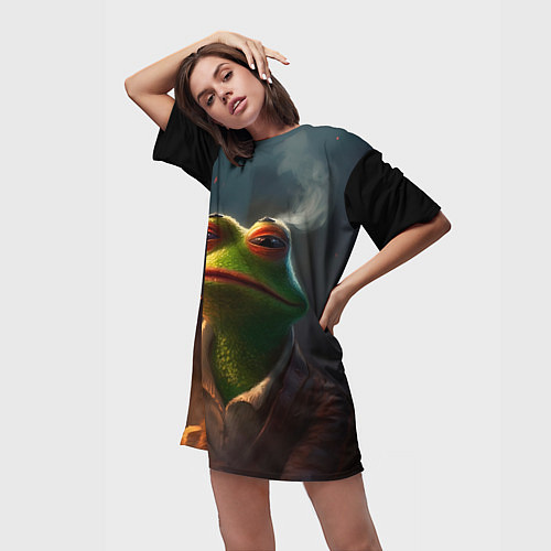 Женская длинная футболка Frog Pepe / 3D-принт – фото 3