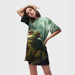 Футболка женская длинная Большая жаба Пепе, цвет: 3D-принт — фото 2