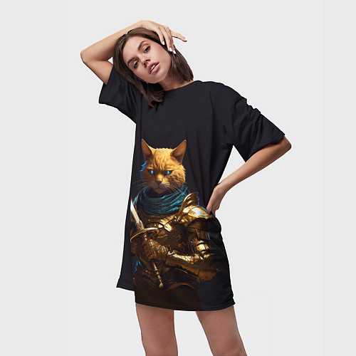 Женская длинная футболка Рыцарский кот / 3D-принт – фото 3
