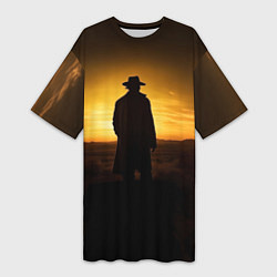 Футболка женская длинная Ковбой на закате, цвет: 3D-принт