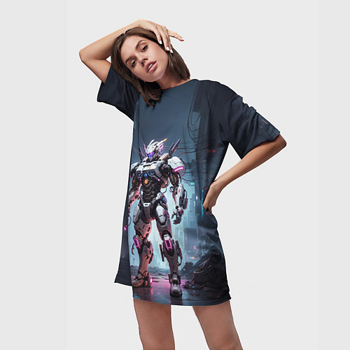 Женская длинная футболка Робот-штурмовик / 3D-принт – фото 3