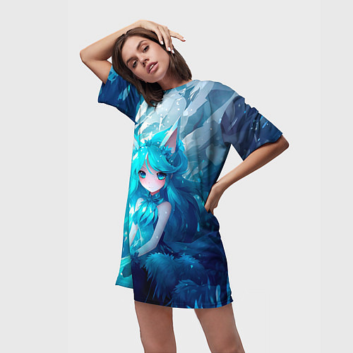 Женская длинная футболка Снежная лиса в стиле аниме / 3D-принт – фото 3