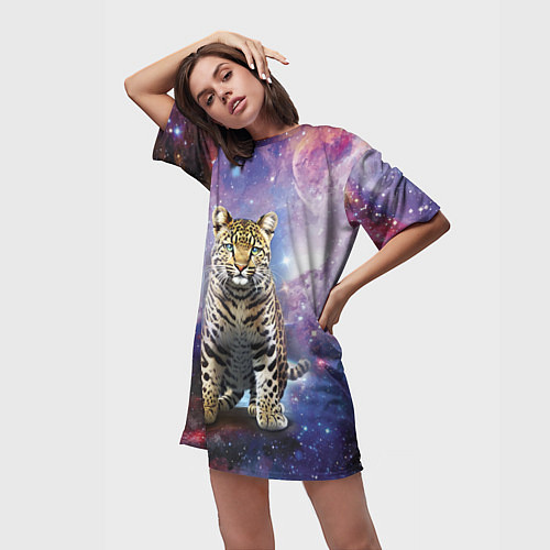 Женская длинная футболка Space leopard / 3D-принт – фото 3