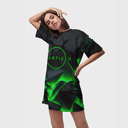Женская длинная футболка Stafield logo green fire / 3D-принт – фото 3