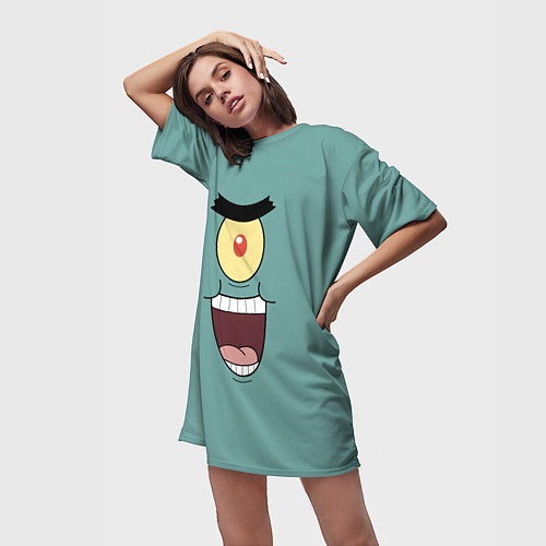 Женская длинная футболка Планктон злодей / 3D-принт – фото 3
