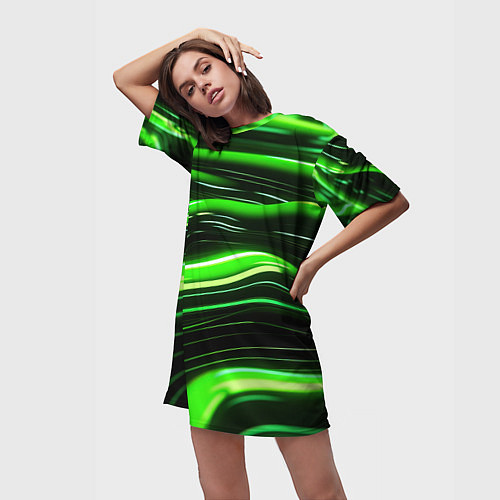 Женская длинная футболка Зеленые объемные элементы / 3D-принт – фото 3