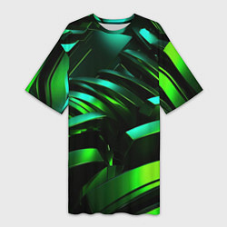 Женская длинная футболка Dark green abstract