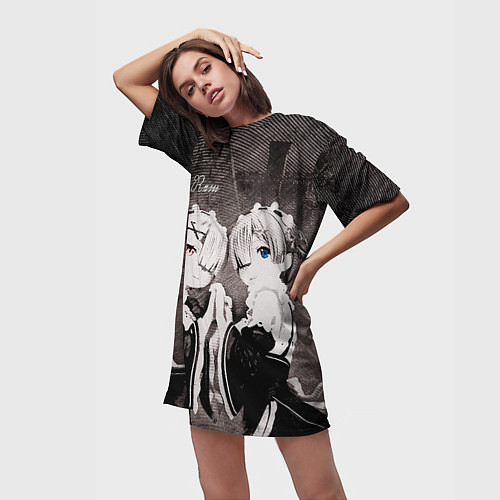 Женская длинная футболка Re Zero Ram and Rem / 3D-принт – фото 3