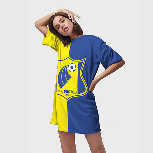 Женская длинная футболка ФК Ростов - жёлто синие / 3D-принт – фото 3