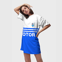 Футболка женская длинная ФК Ротор - синии линии, цвет: 3D-принт — фото 2