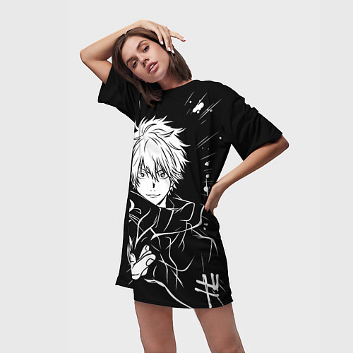 Женская длинная футболка Сатору Годжо - черно-белый / 3D-принт – фото 3