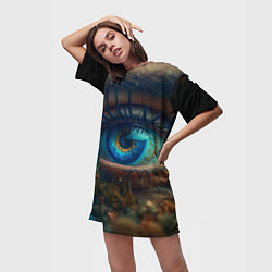 Футболка женская длинная Неоновый глаз, цвет: 3D-принт — фото 2