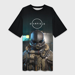 Футболка женская длинная Starfield astronaut, цвет: 3D-принт
