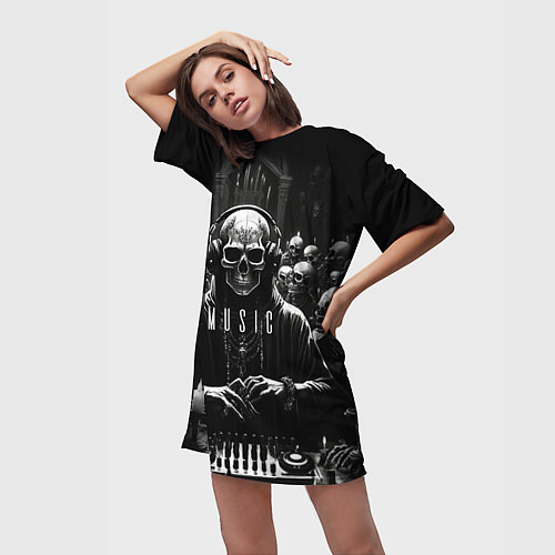 Женская длинная футболка Скелеты и диджей на клубной вечеринке / 3D-принт – фото 3