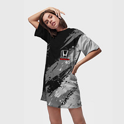 Футболка женская длинная Honda cr-v - Монохром, цвет: 3D-принт — фото 2
